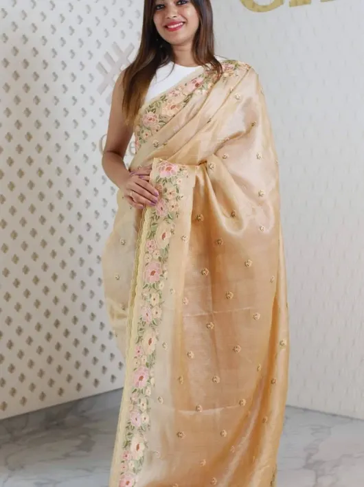 Graceful Charm: Handcrafted Kota Doria Saree with Intricate Embroidery